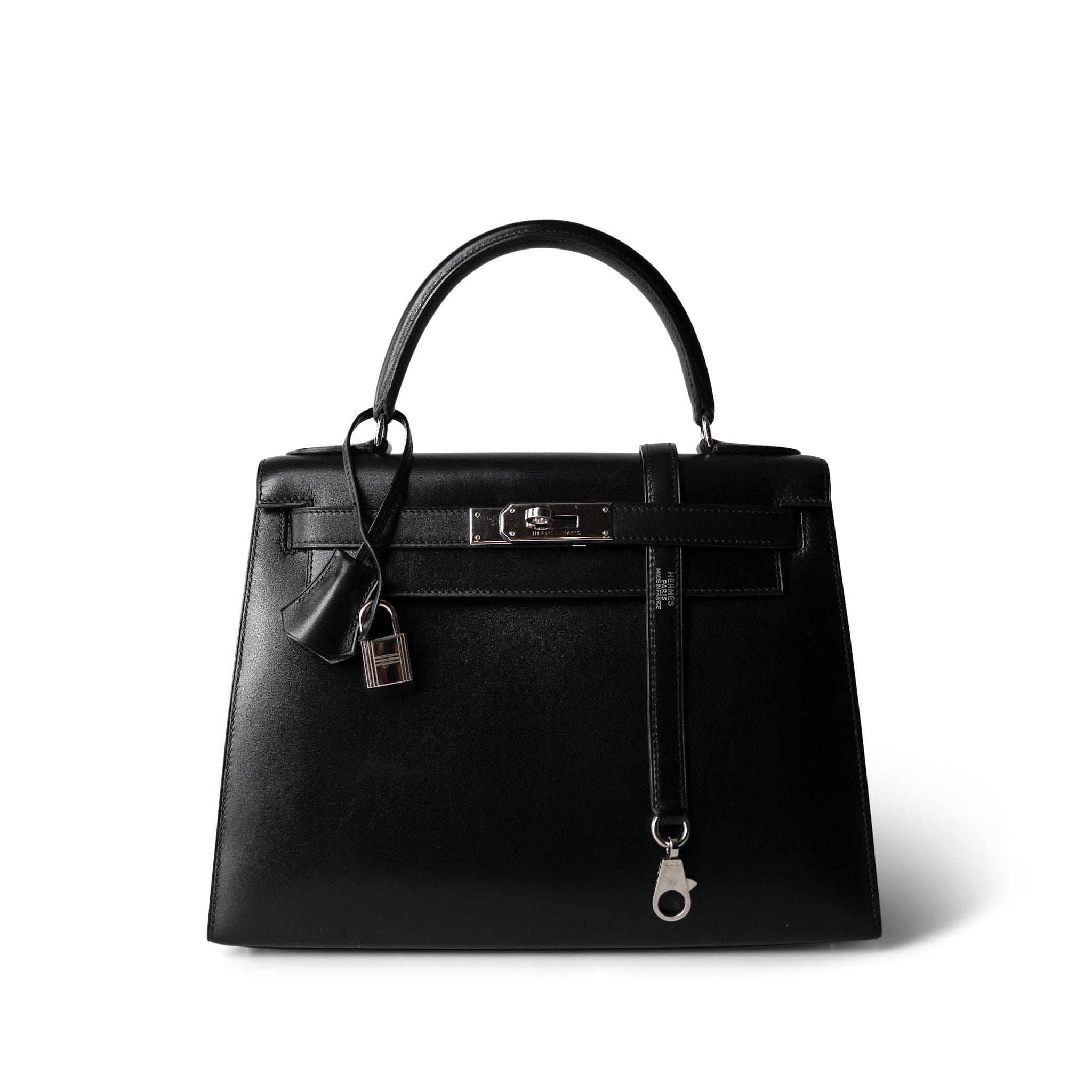 Hermes Handbag Black Kelly Sellier 28 Black Box Calfskin Palladium Plated [R] Stamp -Knockoff
