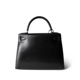 Hermes Handbag Black Kelly Sellier 28 Black Box Calfskin Palladium Plated [R] Stamp -Knockoff
