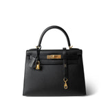 Hermes Handbag Black Kelly Sellier 28 Black Epsom Gold Plated C Stamp -Knockoff
