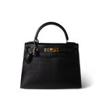 Hermes Handbag Black Kelly Sellier 28 Black Lizard Gold Plated (Y) Stamp -Knockoff
