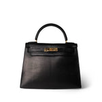 Hermes Handbag Black Kelly Sellier 28 Black Lizard Gold Plated (Y) Stamp -Knockoff
