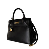 Hermes Handbag Black Kelly Sellier 28 Box Calfskin Gold Plated Hardware M Circle Stamp -Knockoff
