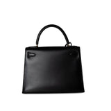 Hermes Handbag Black Kelly Sellier 28 Box Calfskin Gold Plated Hardware M Circle Stamp -Knockoff
