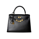 Hermes Handbag Black Kelly Sellier 28 Box Calfskin Gold Plated Hardware M Circle Stamp -Knockoff
