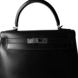 Hermes Handbag Black Kelly Sellier 28 Box Calfskin Palladium Plated G Square Stamp -Knockoff
