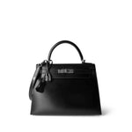 Hermes Handbag Black Kelly Sellier 28 Box Calfskin Palladium Plated G Square Stamp -Knockoff
