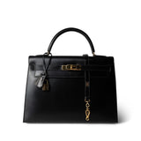 Hermes Handbag Black Kelly Sellier 32 Black Box Calfskin Gold Plated (U) Stamp -Knockoff
