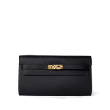 Hermes Handbag Black Kelly Wallet To Go Black Veau Epsom Gold Plated B Stamp -Knockoff
