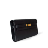 Hermes Handbag Black Kelly Wallet To Go Black Veau Epsom Gold Plated B Stamp -Knockoff
