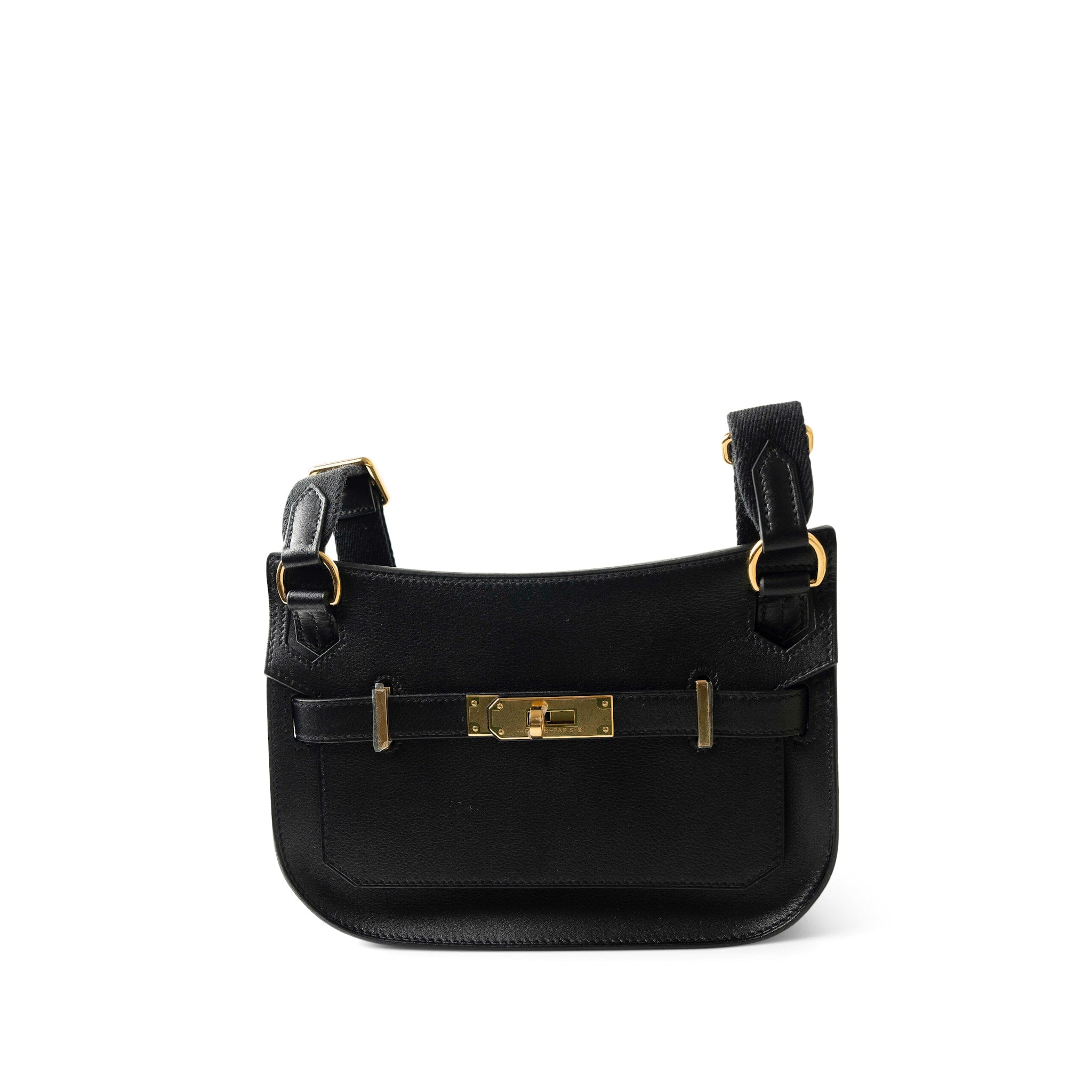 Hermes Handbag Black Mini Jypsiere Black Evergrain Calfskin w/ Wooly Strap Gold Plated B Stamp -Knockoff
