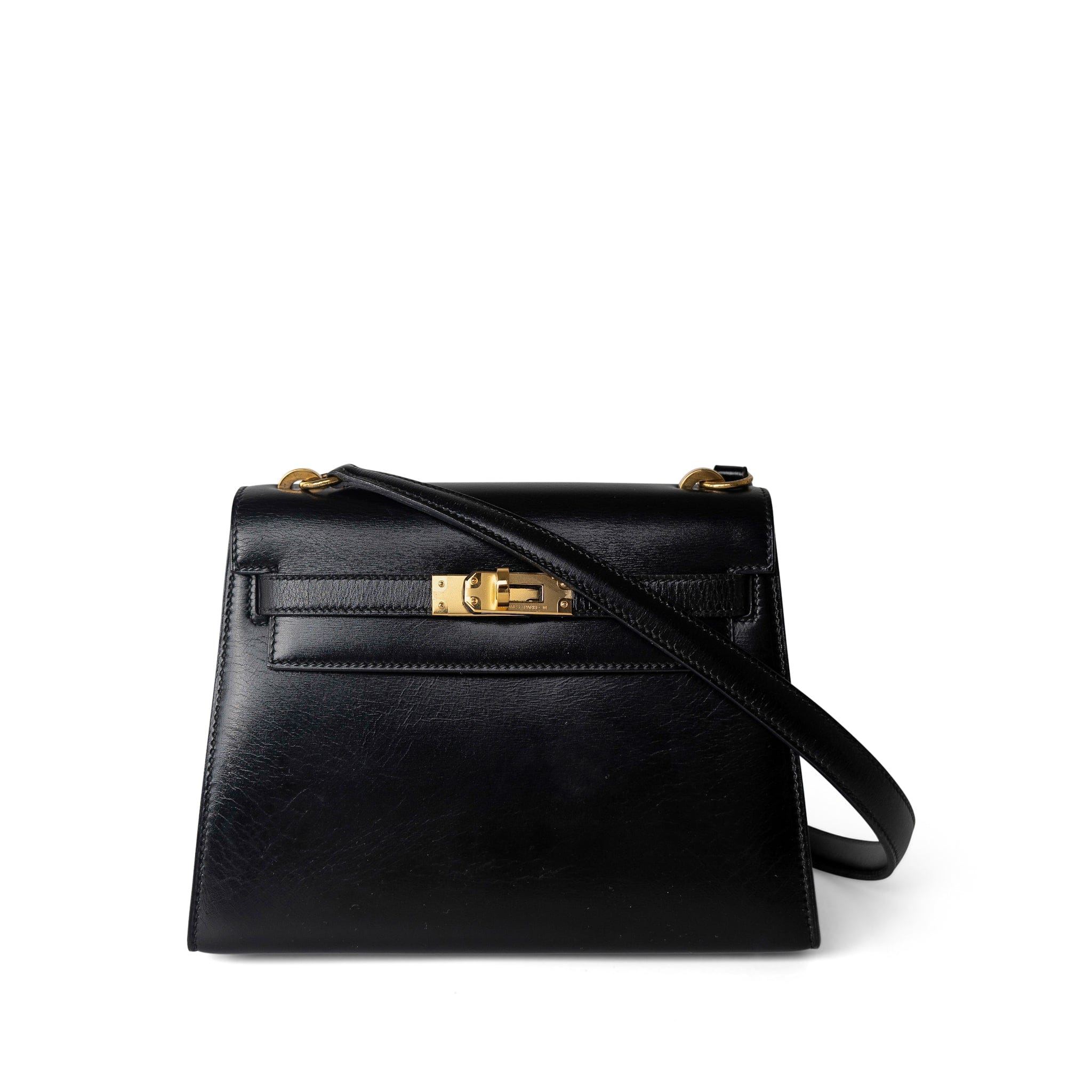 Hermes Handbag Black Mini Kelly Sellier 20 Black Box Calfskin Gold Plated P Circle Stamp -Knockoff
