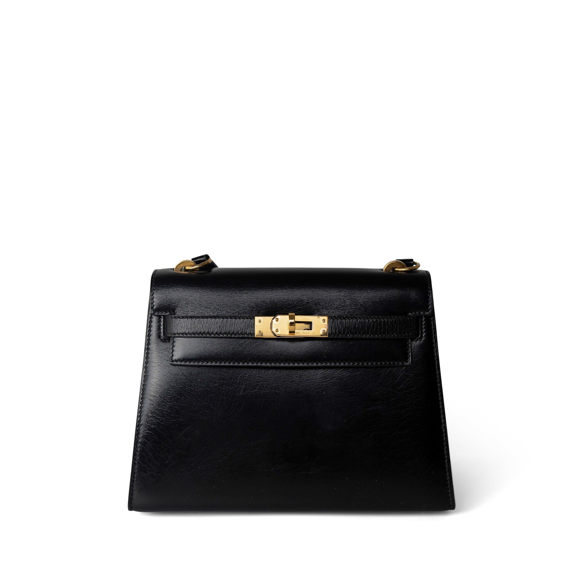 Hermes Handbag Black Mini Kelly Sellier 20 Black Box Calfskin Gold Plated P Circle Stamp -Knockoff
