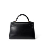 Hermes Handbag Black Mini Kelly Sellier Noir Box Calfskin Gold Plated Z Stamp -Knockoff
