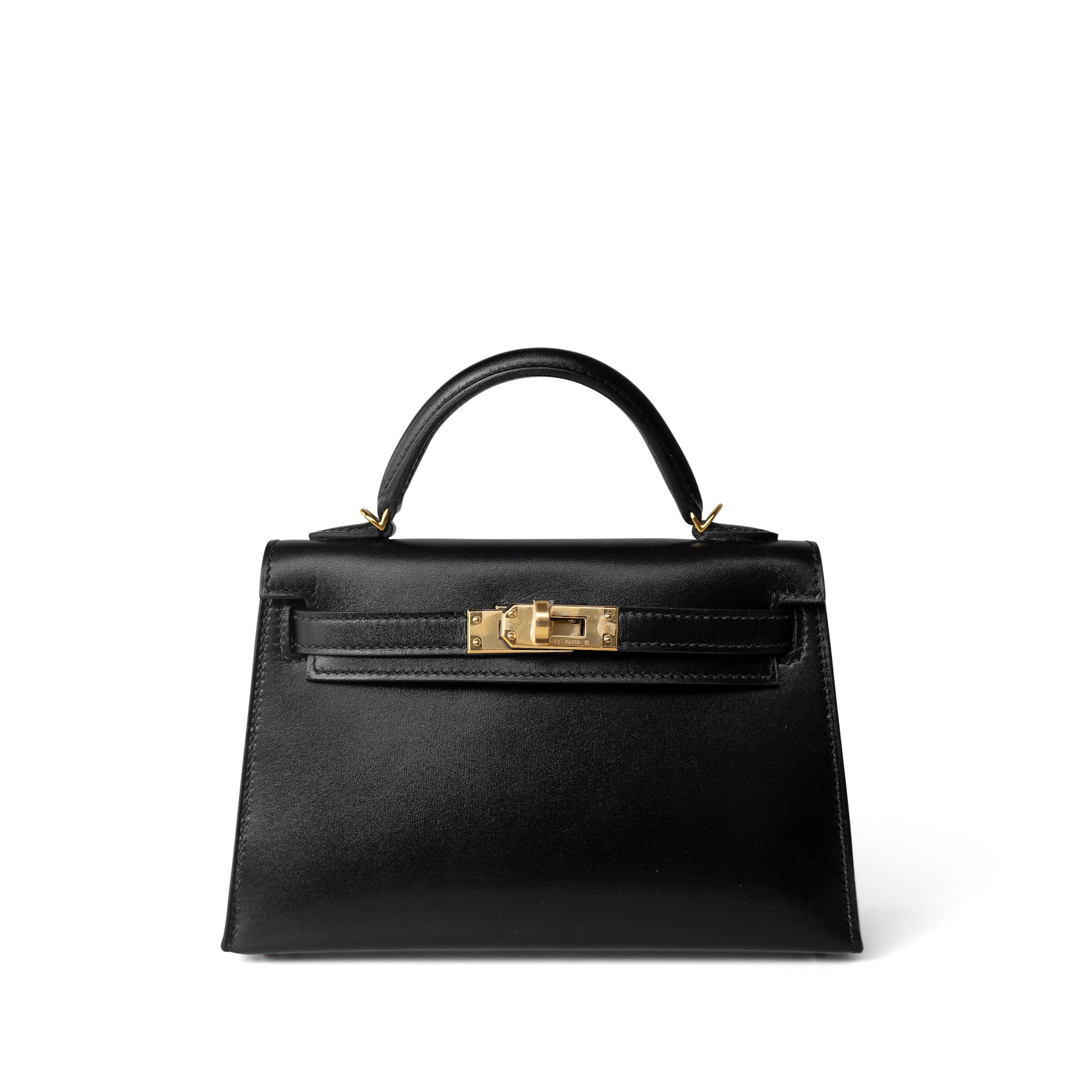 Hermes Handbag Black Mini Kelly Sellier Noir Box Calfskin Gold Plated Z Stamp -Knockoff
