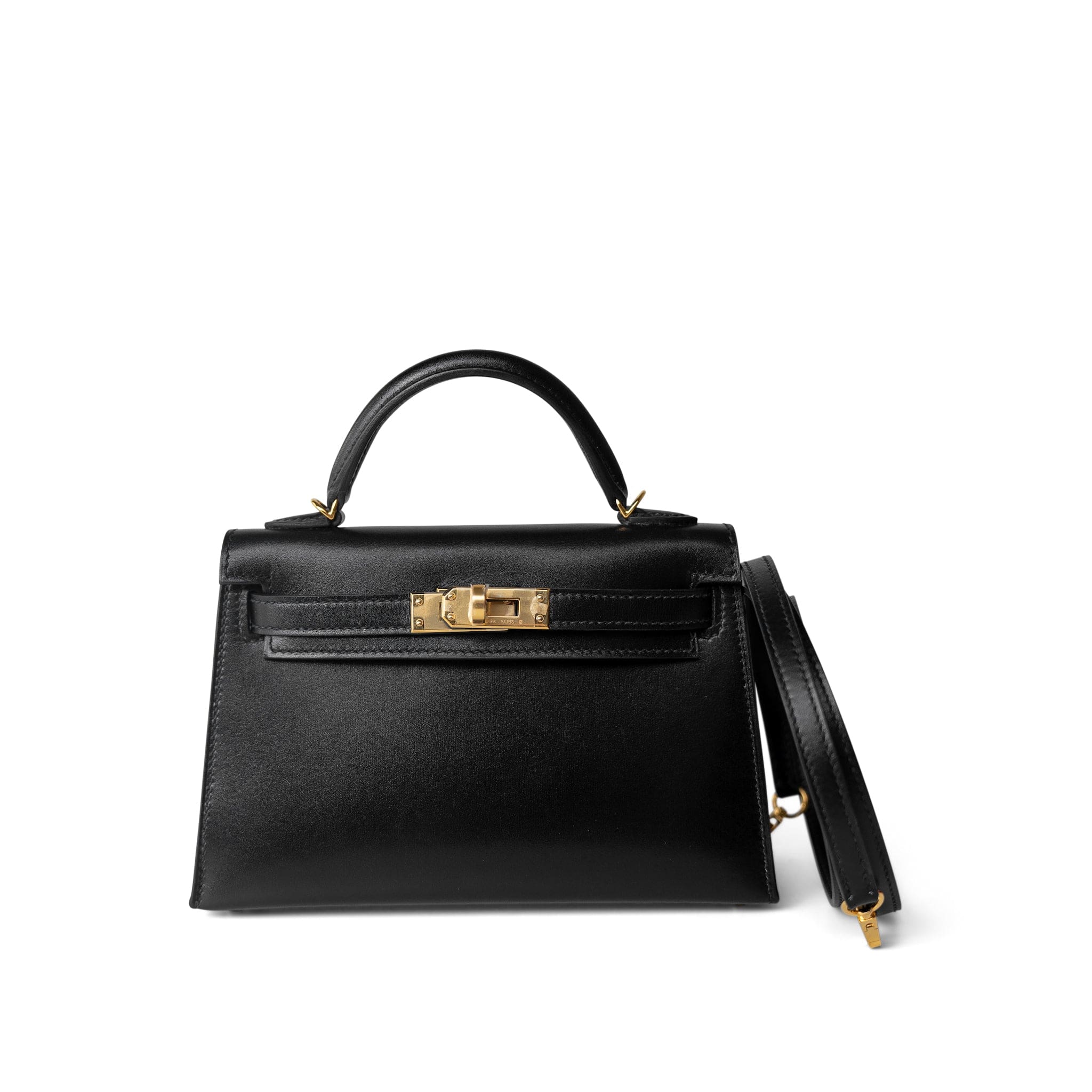 Hermes Handbag Black Mini Kelly Sellier Noir Box Calfskin Gold Plated Z Stamp -Knockoff
