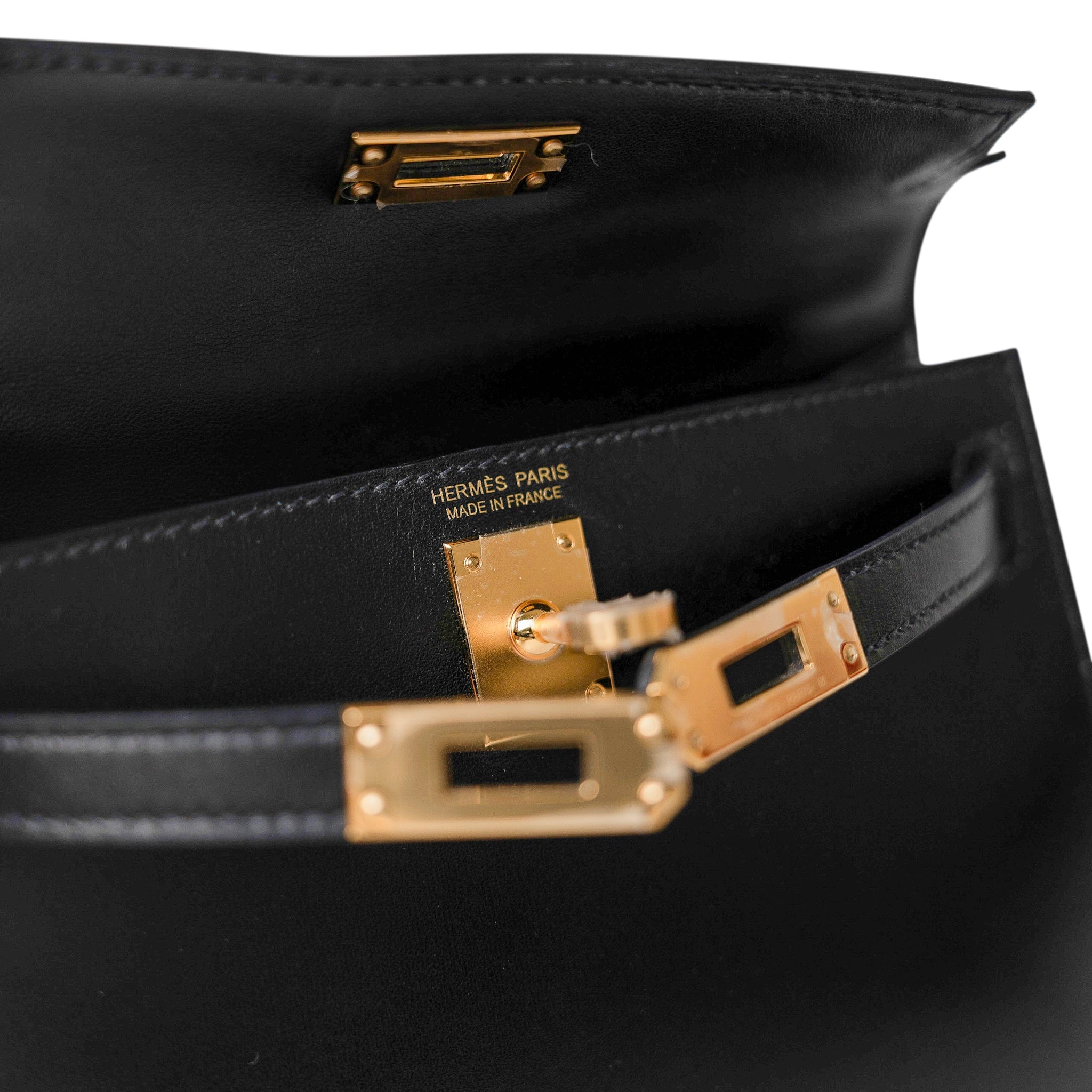 Hermes Handbag Black Mini Kelly Sellier Noir Box Calfskin Gold Plated Z Stamp -Knockoff
