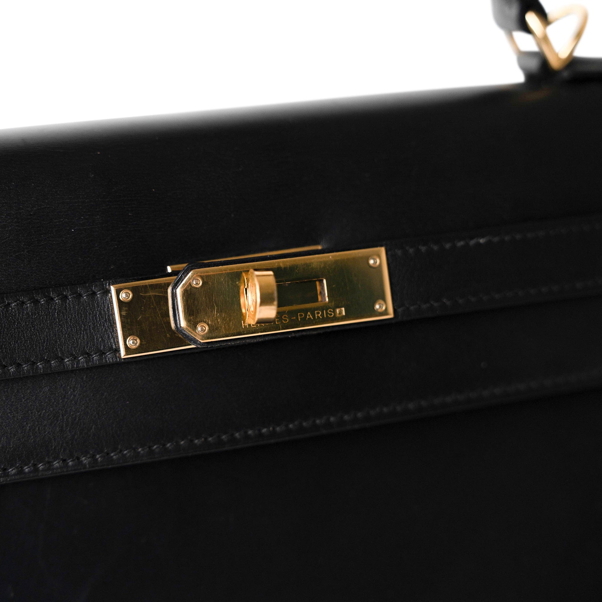 Hermes Handbag Black Vintage Kelly Retourne 28 Black Box Calfskin Gold Plated ￼C Square Stamp -Knockoff
