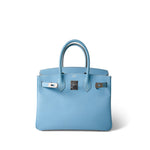 Hermes Handbag Blue Birkin 30 Bleu Celeste Epsom Palladium Plated O Square Stamp -Knockoff
