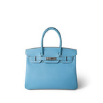 Hermes Handbag Blue Birkin 30 Bleu Celeste Epsom Palladium Plated O Square Stamp -Knockoff
