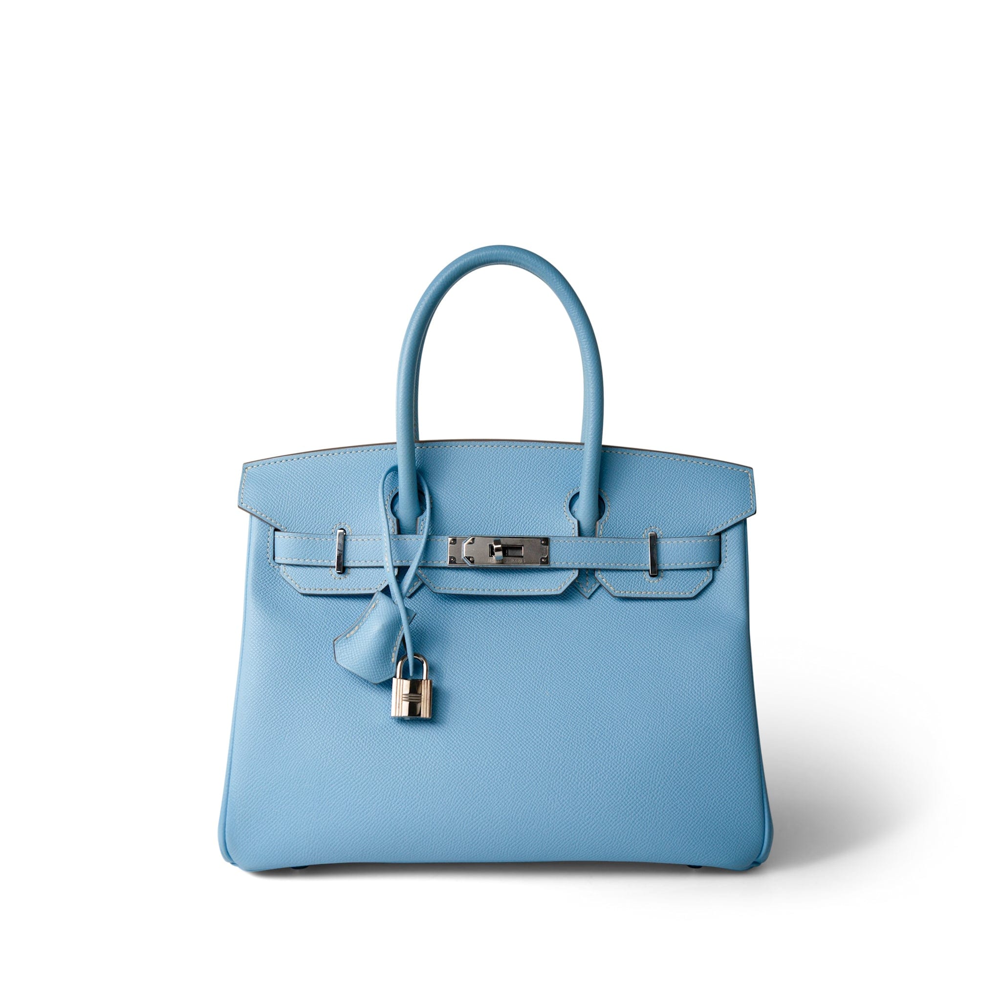 Hermes Handbag Blue Birkin 30 Bleu Celeste Epsom Palladium Plated O Square Stamp -Knockoff
