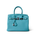 Hermes Handbag Blue Birkin 30 Blue Atoll Togo Palladium Plated T Stamp -Knockoff
