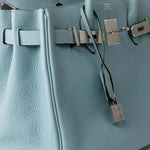 Hermes Handbag Blue Birkin 30 Blue Ciel Clemence Palladium Plated M Square Stamp -Knockoff
