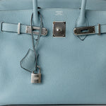 Hermes Handbag Blue Birkin 30 Blue Ciel Clemence Palladium Plated M Square Stamp -Knockoff
