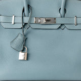 Hermes Handbag Blue Birkin 30 Blue Ciel Clemence Palladium Plated M Square Stamp -Knockoff
