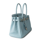 Hermes Handbag Blue Birkin 30 Blue Ciel Clemence Palladium Plated M Square Stamp -Knockoff
