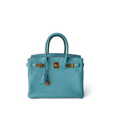 Hermes Handbag Blue Birkin 30 Veau Togo Blue Atoll Gold Plated T Stamp -Knockoff
