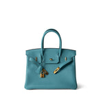 Hermes Handbag Blue Birkin 30 Veau Togo Blue Atoll Gold Plated T Stamp -Knockoff
