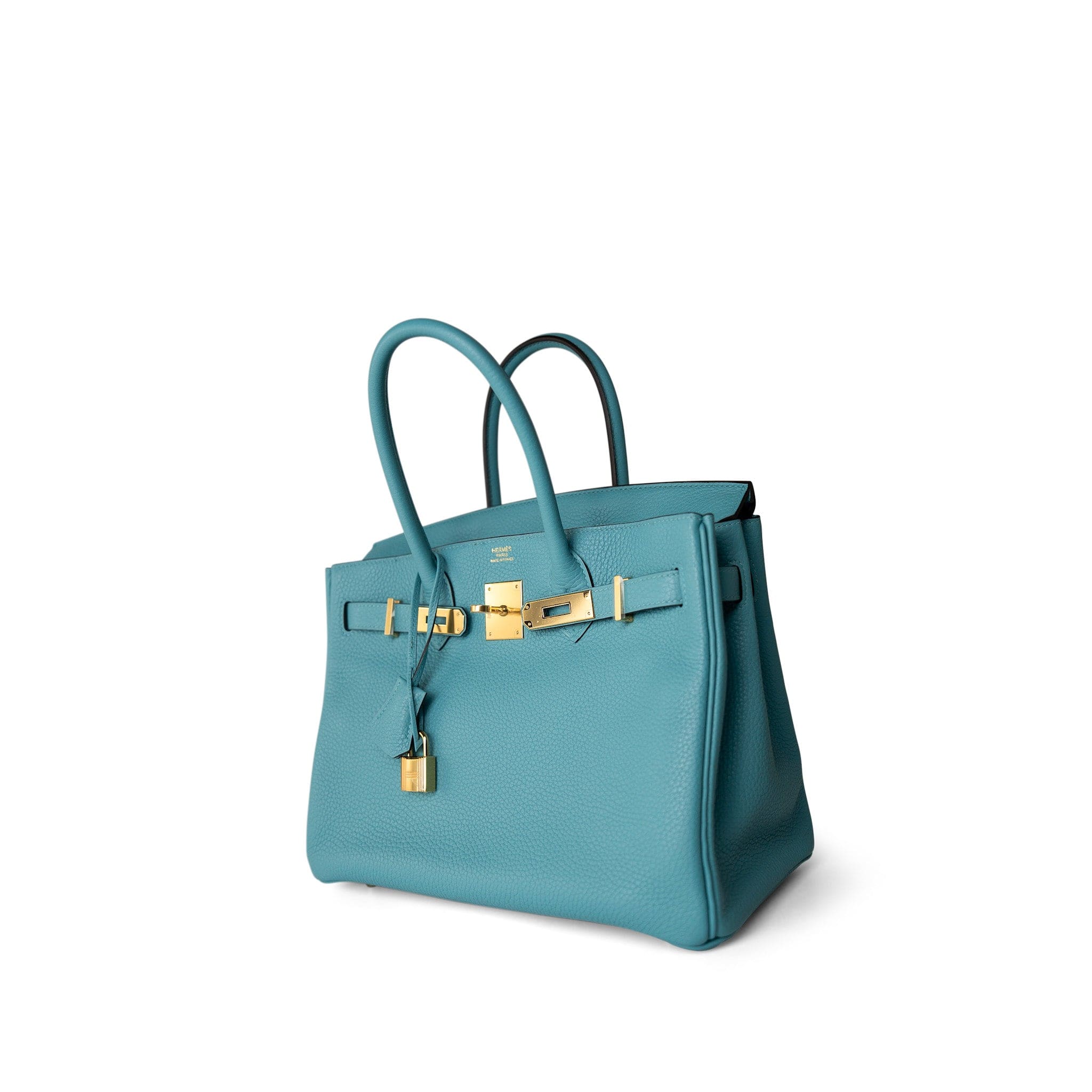 Hermes Handbag Blue Birkin 30 Veau Togo Blue Atoll Gold Plated T Stamp -Knockoff
