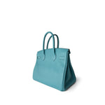 Hermes Handbag Blue Birkin 30 Veau Togo Blue Atoll Gold Plated T Stamp -Knockoff
