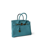 Hermes Handbag Blue Birkin 30 Veau Togo Blue Atoll Gold Plated T Stamp -Knockoff
