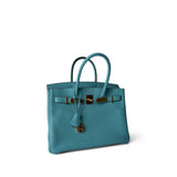 Hermes Handbag Blue Birkin 30 Veau Togo Blue Atoll Gold Plated T Stamp -Knockoff
