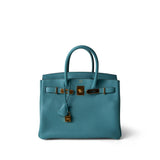 Hermes Handbag Blue Birkin 30 Veau Togo Blue Atoll Gold Plated T Stamp -Knockoff
