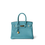 Hermes Handbag Blue Birkin 30 Veau Togo Blue Atoll Gold Plated T Stamp -Knockoff
