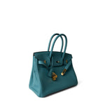 Hermes Handbag Blue Birkin 30 Veau Togo Blue Atoll Gold Plated T Stamp -Knockoff
