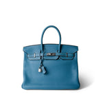 Hermes Handbag Blue Birkin 35 Bleu Jean Togo Palladium Plated H Square Stamp -Knockoff
