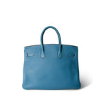 Hermes Handbag Blue Birkin 35 Bleu Jean Togo Palladium Plated H Square Stamp -Knockoff
