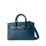 Hermes Handbag Blue / Birkin Birkin 15 Bleu de Prusse Swift Palladium Plated O Square Stamp -Knockoff
