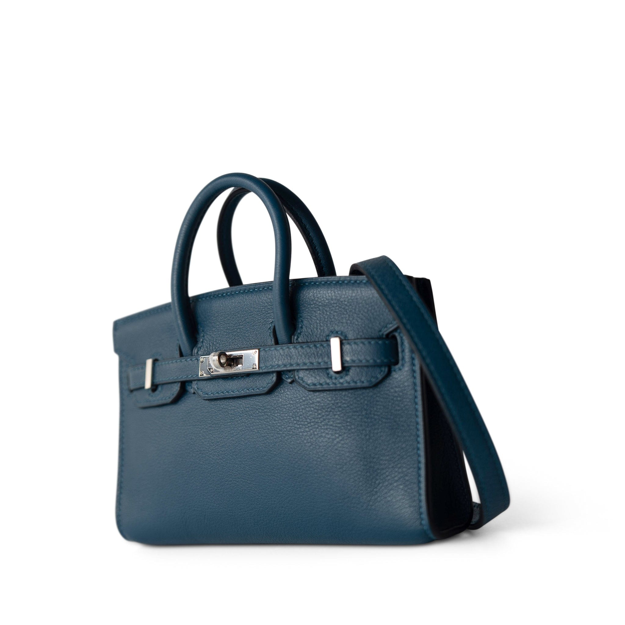 Hermes Handbag Blue / Birkin Birkin 15 Bleu de Prusse Swift Palladium Plated O Square Stamp -Knockoff
