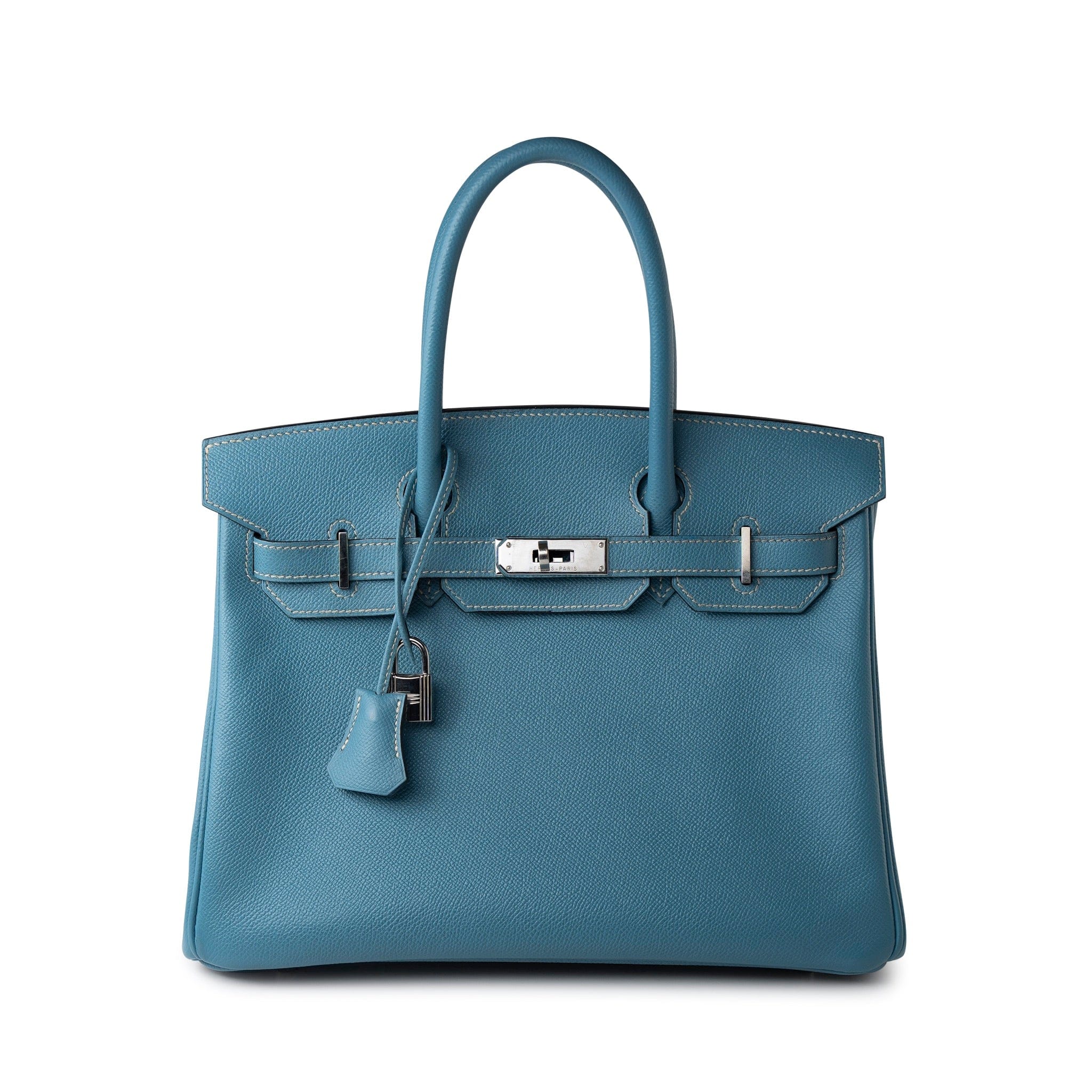 Hermes Handbag Blue Hermes Birkin 30 Blue Jean Veau Epsom Leather Palladium Hardware G Square Stamp -Knockoff
