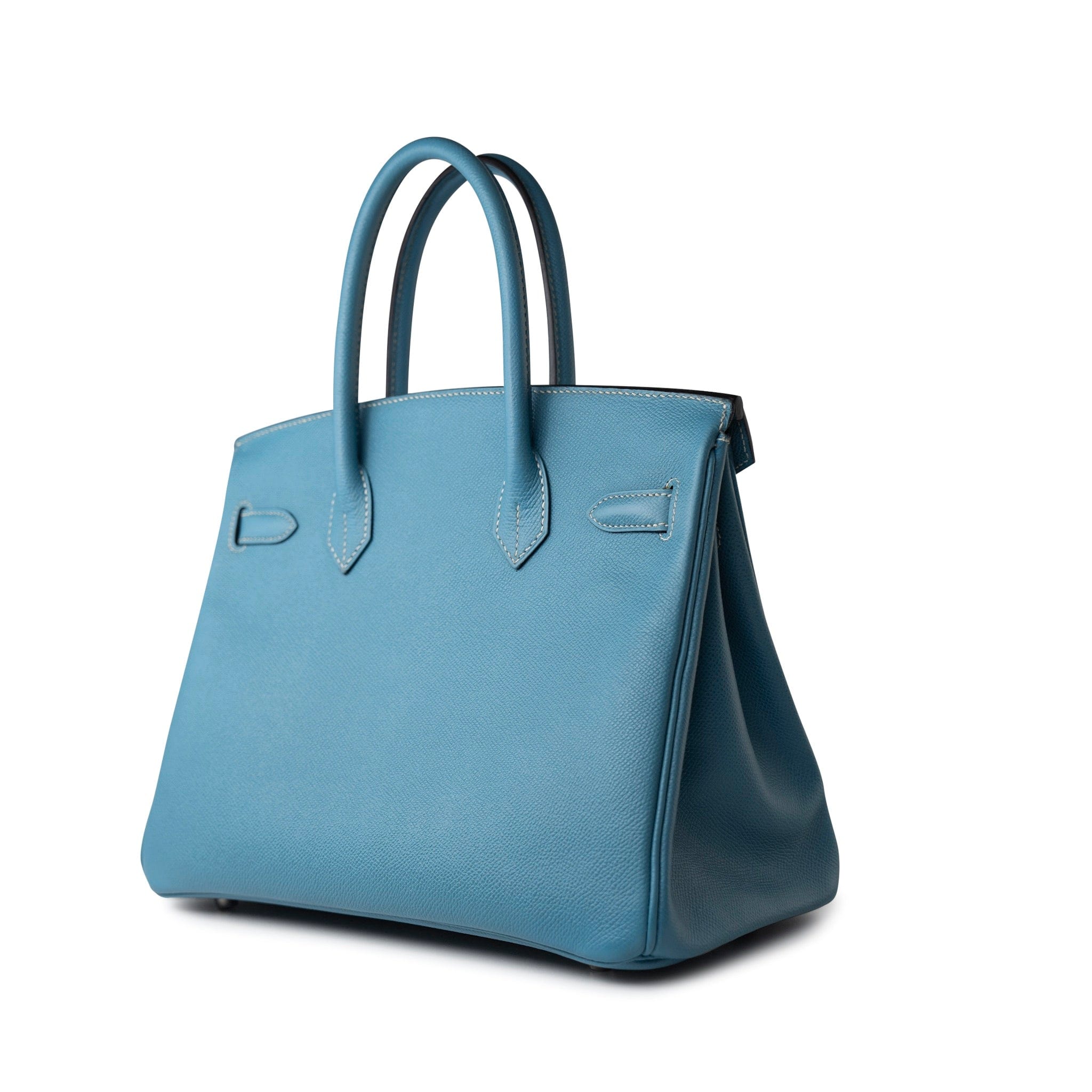 Hermes Handbag Blue Hermes Birkin 30 Blue Jean Veau Epsom Leather Palladium Hardware G Square Stamp -Knockoff
