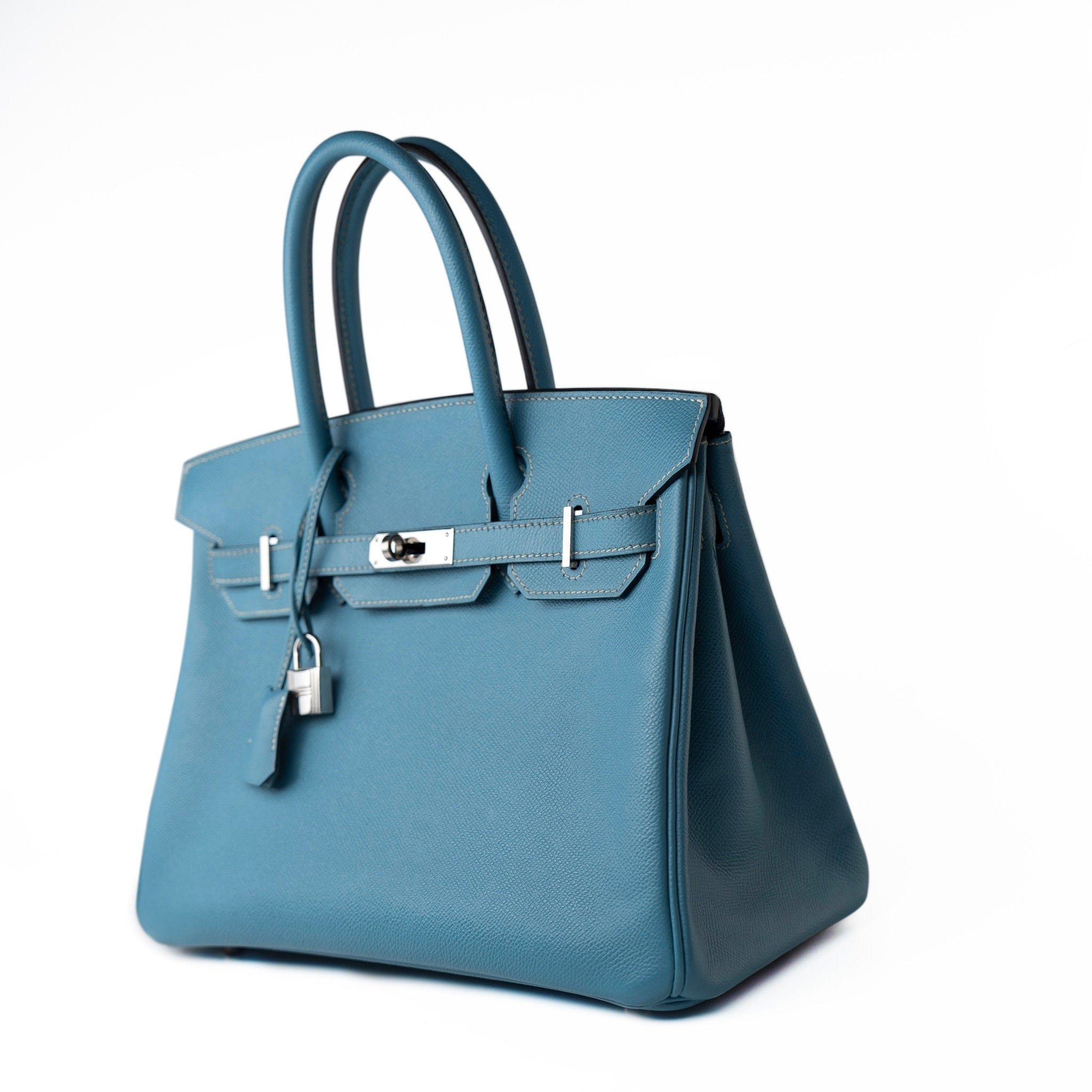 Hermes Handbag Blue Hermes Birkin 30 Blue Jean Veau Epsom Leather Palladium Hardware G Square Stamp -Knockoff
