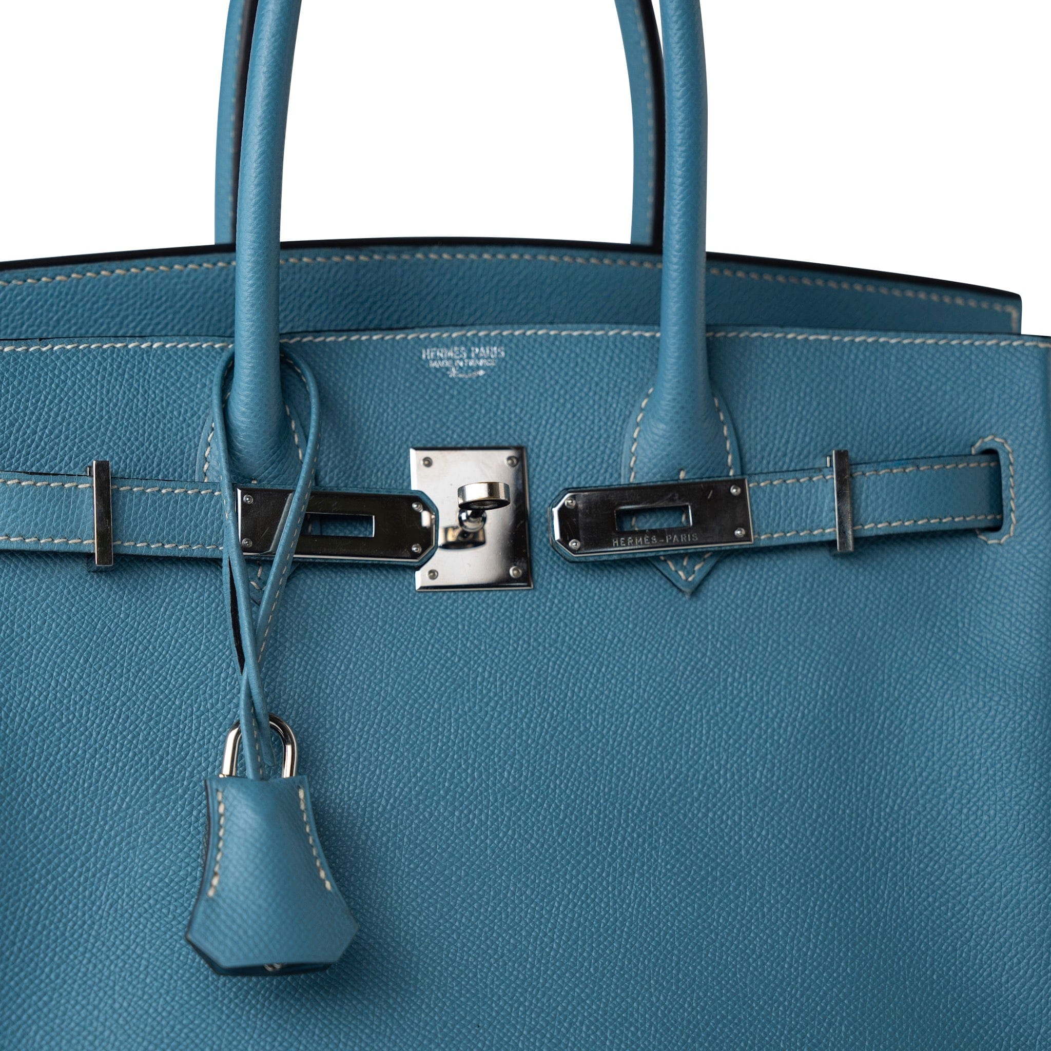 Hermes Handbag Blue Hermes Birkin 30 Blue Jean Veau Epsom Leather Palladium Hardware G Square Stamp -Knockoff
