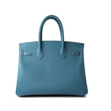 Hermes Handbag Blue Hermes Birkin 30 Blue Jean Veau Epsom Leather Palladium Hardware G Square Stamp -Knockoff
