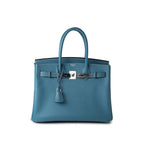 Hermes Handbag Blue Hermes Birkin 30 Blue Jean Veau Epsom Leather Palladium Hardware G Square Stamp -Knockoff
