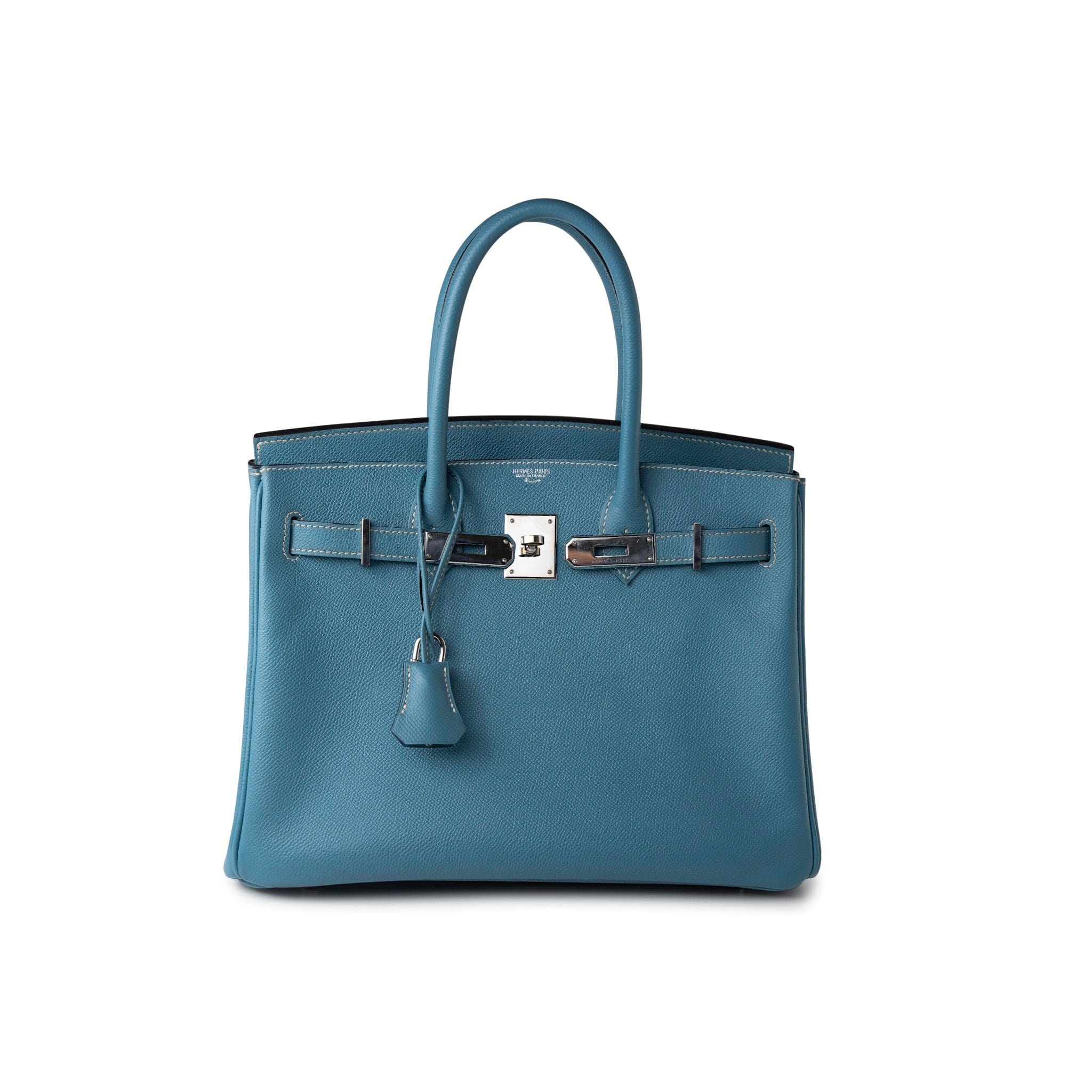 Hermes Handbag Blue Hermes Birkin 30 Blue Jean Veau Epsom Leather Palladium Hardware G Square Stamp -Knockoff
