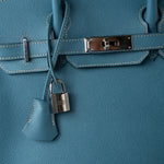 Hermes Handbag Blue Hermes Birkin 30 Blue Jean Veau Epsom Leather Palladium Hardware G Square Stamp -Knockoff
